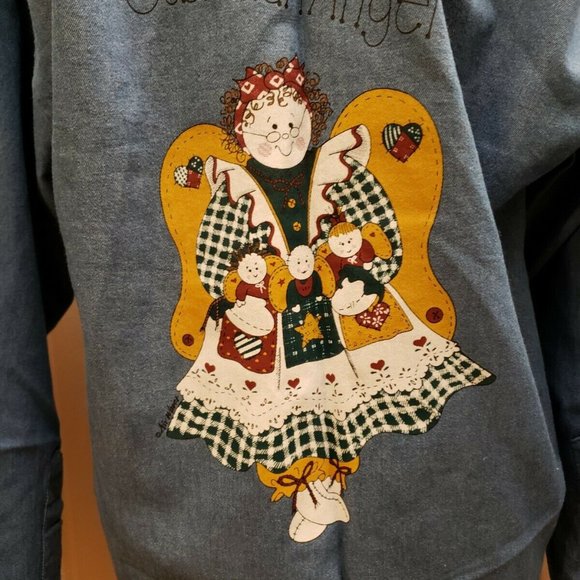 VTG. "Guardian Angel" Denim Oversized  Shirt S - Picture 4 of 12